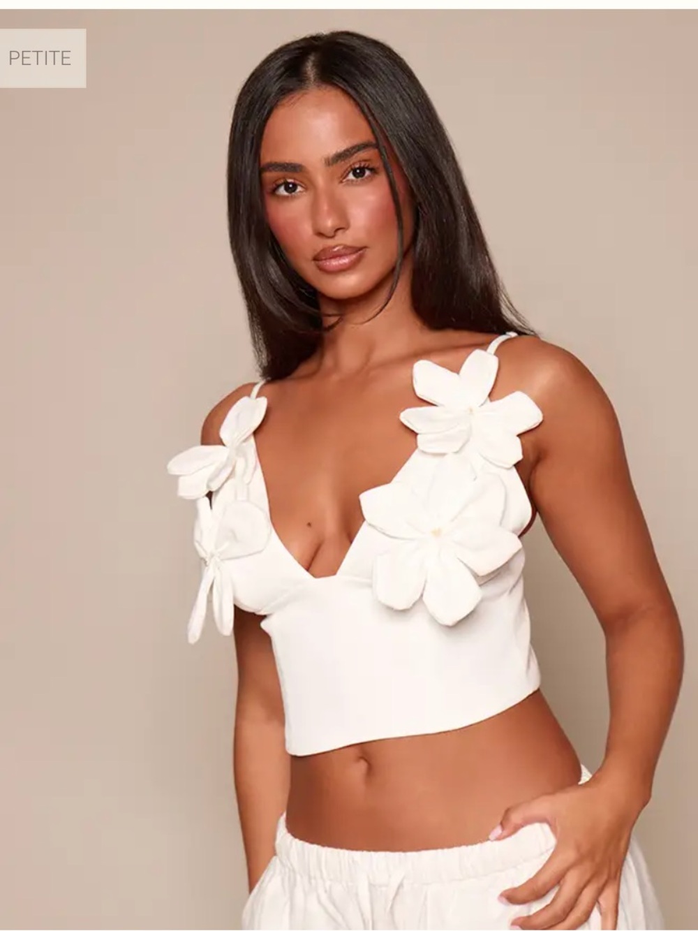 PrettyLittleThing White Floral Appliqué V-Neck Crop Top